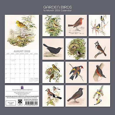 2026 Square Wall Calendar, Garden Birds, 16-Month Bird Theme 12x12 in