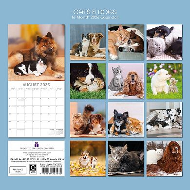 2026 Square Wall Calendar, Cats & Dogs, 16-Month Animals Theme, 12x12 in