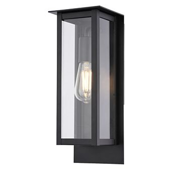 VAXCEL Burr Ridge Matte Black Outdoor Wall Sconce Light, Clear Glass Shade