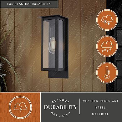 VAXCEL Burr Ridge Matte Black Outdoor Wall Sconce Light, Clear Glass Shade