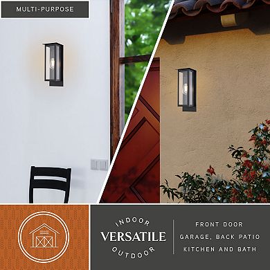 VAXCEL Burr Ridge Matte Black Outdoor Wall Sconce Light, Clear Glass Shade