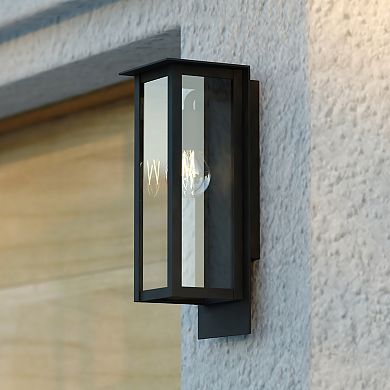 VAXCEL Burr Ridge Matte Black Outdoor Wall Sconce Light, Clear Glass Shade