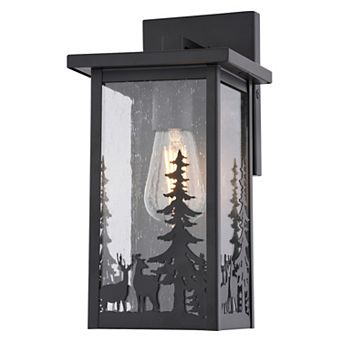 VAXCEL Acadia Matte Black Rustic Outdoor Wall Sconce Light, Clear Seeded Glass