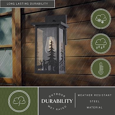 VAXCEL Acadia Matte Black Rustic Outdoor Wall Sconce Light, Clear Seeded Glass