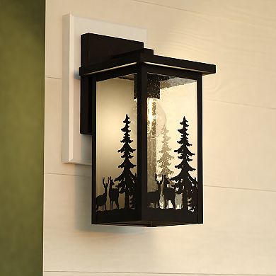 VAXCEL Acadia Matte Black Rustic Outdoor Wall Sconce Light, Clear Seeded Glass