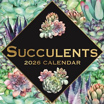 2026 Square Wall Calendar, Succulents, 16-Month Arts & Antiques Theme 12x12 in