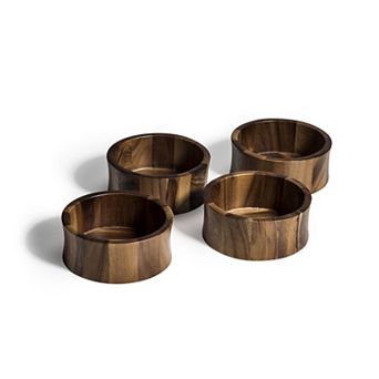 Set of 4 Solid Acacia Wood Individual Salad Bowls 6.5" x 2.5" Serving Bowls for Salad or Snacks