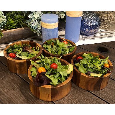 Set of 4 Solid Acacia Wood Individual Salad Bowls 6.5" x 2.5" Serving Bowls for Salad or Snacks