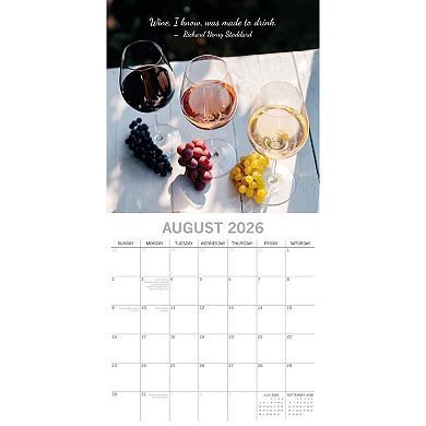 2026 Square Wall Calendar, Wine, 16-Month Food Theme 12x12 in