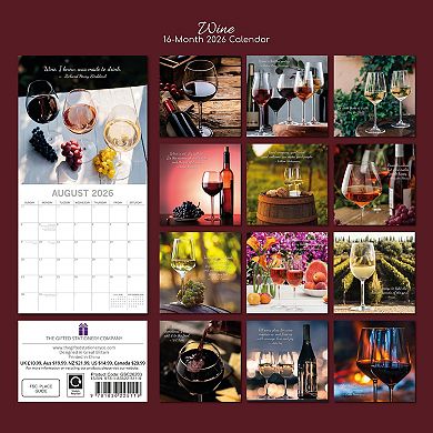 2026 Square Wall Calendar, Wine, 16-Month Food Theme 12x12 in