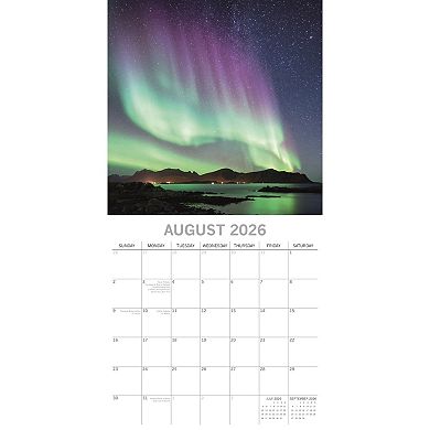 2026 Square Wall Calendar, Northern Lights, 16-Month Natural World Theme 12x12