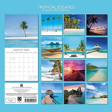 2026 Square Wall Calendar, Tropical Escapes, 16-Month Natural World Theme 12x12