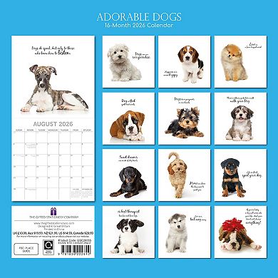 2026 Square Wall Calendar, Adorable Dogs, 16-Month Animals Theme, 12x12 in