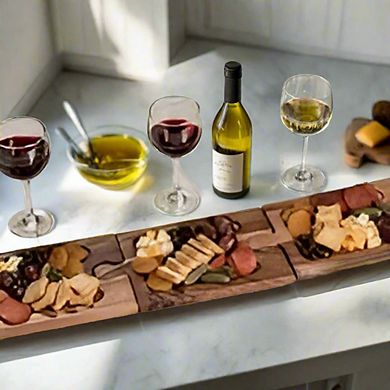 Acacia Wood Charcuterie / Wine Glass Holder Interlocking Board
