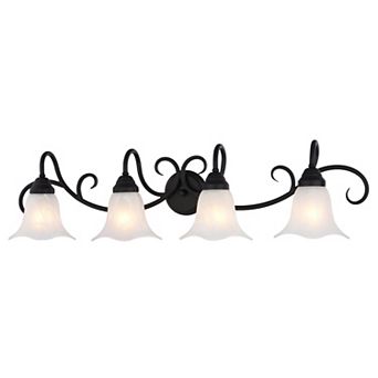 VAXCEL Bella 4-Light Matte Black Bathroom Vanity Fixture, White Glass Shade
