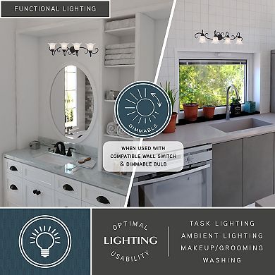 VAXCEL Bella 4-Light Matte Black Bathroom Vanity Fixture, White Glass Shade