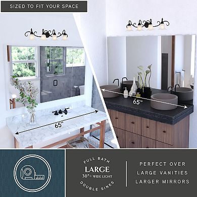 VAXCEL Bella 4-Light Matte Black Bathroom Vanity Fixture, White Glass Shade