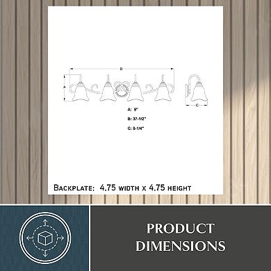 VAXCEL Bella 4-Light Matte Black Bathroom Vanity Fixture, White Glass Shade