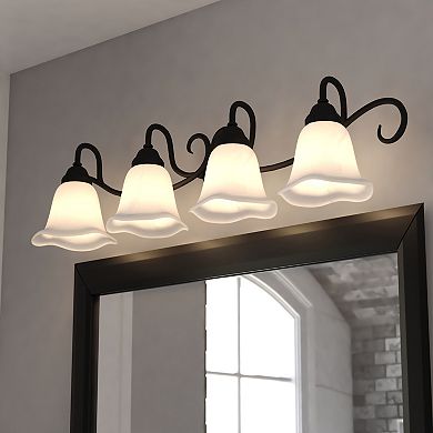 VAXCEL Bella 4-Light Matte Black Bathroom Vanity Fixture, White Glass Shade