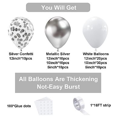 100 Piece Pearl & Platinum Balloon Garland Shimmering Decor for Weddings and Parties