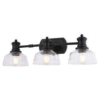 VAXCEL Beloit 3-Light Matte Black Bathroom Vanity Fixture Clear Seeded Glass
