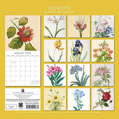 2026 Square Wall Calendar, Redouté, 16-Month Arts & Antiques Theme 12x12 in
