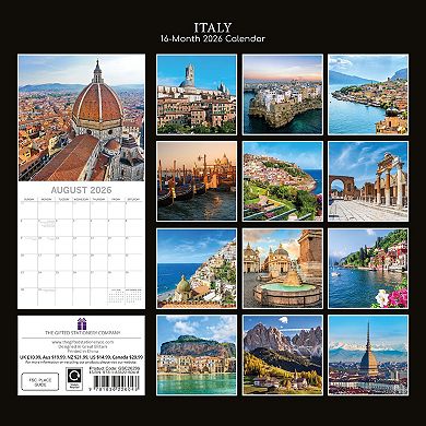 2026 Square Wall Calendar, Italy, 16-Month Passport Collection Theme 12x12 in
