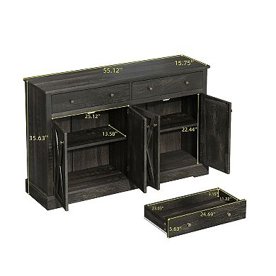 Vintage Sideboard with Two Drawers and Four Doors