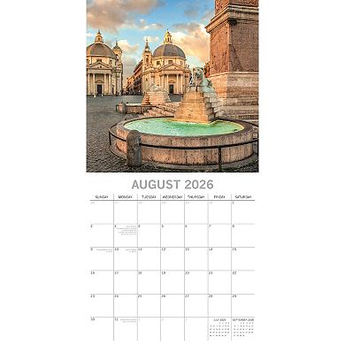 2026 Square Wall Calendar, Rome, 16-Month Passport Collection Theme 12x12 in