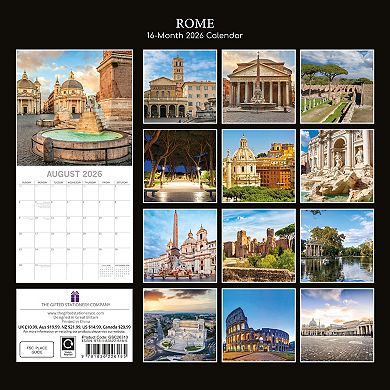 2026 Square Wall Calendar, Rome, 16-Month Passport Collection Theme 12x12 in