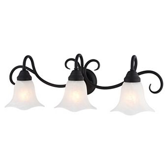 VAXCEL Bella 3-Light Matte Black Bathroom Vanity Fixture, White Glass Shade