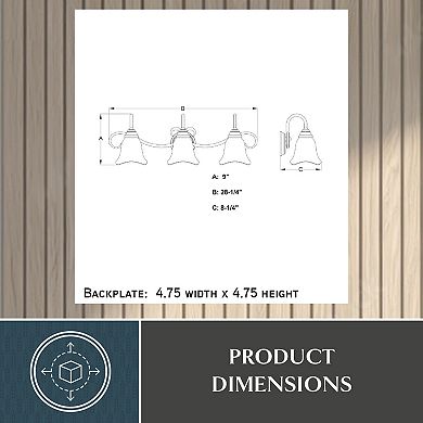 VAXCEL Bella 3-Light Matte Black Bathroom Vanity Fixture, White Glass Shade