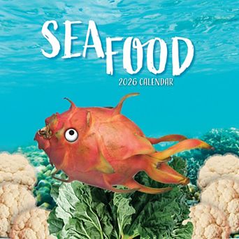 2026 Square Wall Calendar, Sea Food, 16-Month Funny Corner Theme 12x12 in
