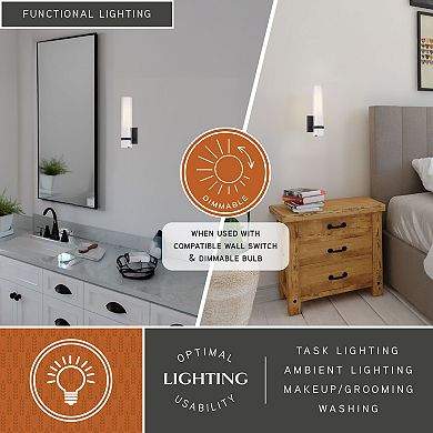 VAXCEL Vilo 1-Light Matte Black Bathroom ADA Vanity Fixture, Clear White Glass