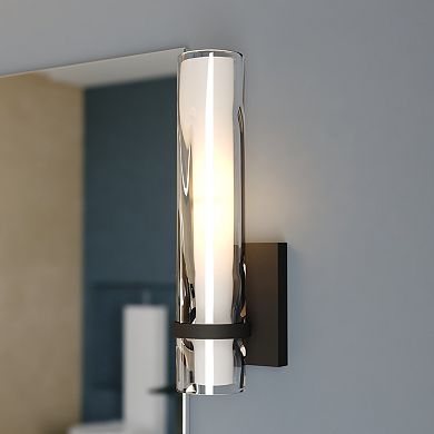 VAXCEL Vilo 1-Light Matte Black Bathroom ADA Vanity Fixture, Clear White Glass