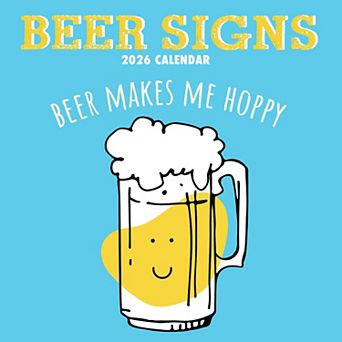 2026 Square Wall Calendar, Beer Signs, 16-Month Funny Corner Theme, 12x12 in