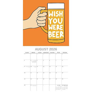 2026 Square Wall Calendar, Beer Signs, 16-Month Funny Corner Theme, 12x12 in