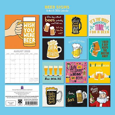 2026 Square Wall Calendar, Beer Signs, 16-Month Funny Corner Theme, 12x12 in