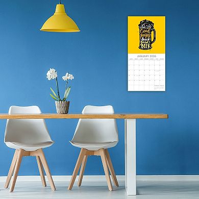 2026 Square Wall Calendar, Beer Signs, 16-Month Funny Corner Theme, 12x12 in