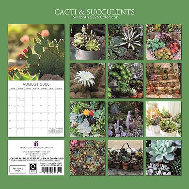 2026 Square Wall Calendar, Cacti and Succulents, 16-Month Floral Theme, 12x12