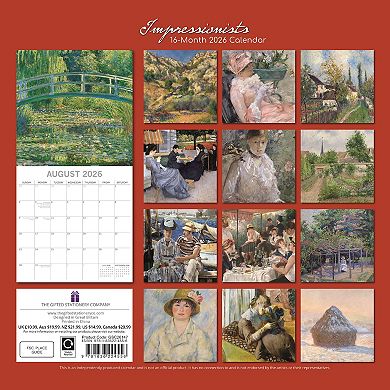 2026 Square Wall Calendar, Impressionists, 16-Month Arts & Antiques Theme 12x12