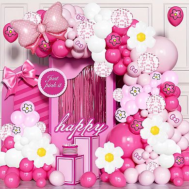 Pink Balloon Arch Kit with Rose & Hot Pink Balloons 126-Piece for Cat-Themed Party Decorations