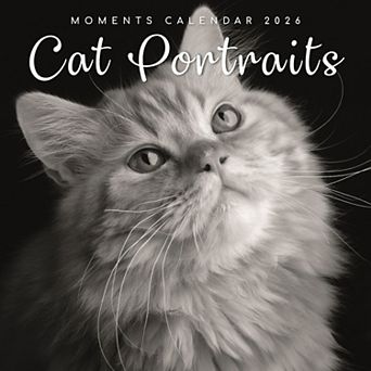 2026 Square Wall Calendar, Cat Portraits, 16-Month Black & White Photos, 12x12