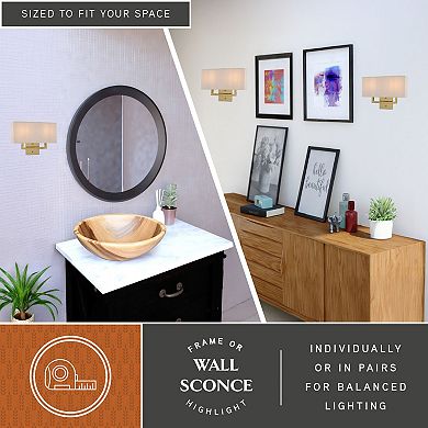 VAXCEL Glenview 2L Satin Brass Gold Wall Sconce, White Fabric Shade, ADA Vanity