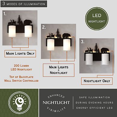 VAXCEL Acadia 2-Light Bronze Rustic Bathroom Vanity Fixture with Nightlight