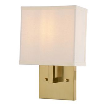 VAXCEL Glenview 1L Satin Brass Gold Wall Sconce, White Fabric Shade, ADA Vanity