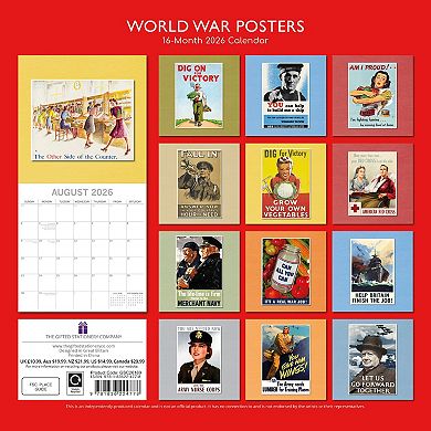 2026 Wall Calendar, World War Posters, 16-Month Arts & Antiques Theme 12x12