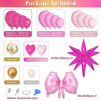 Princess Pink Balloon Garland Kit with Star & Kiss Balloons 144pcs for Wedding, Shower, or Birthday.