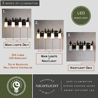 VAXCEL Acadia 4-Light Bronze Rustic Bathroom Vanity Fixture with Nightlight