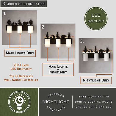 VAXCEL Acadia 3-Light Bronze Rustic Bathroom Vanity Fixture with Nightlight